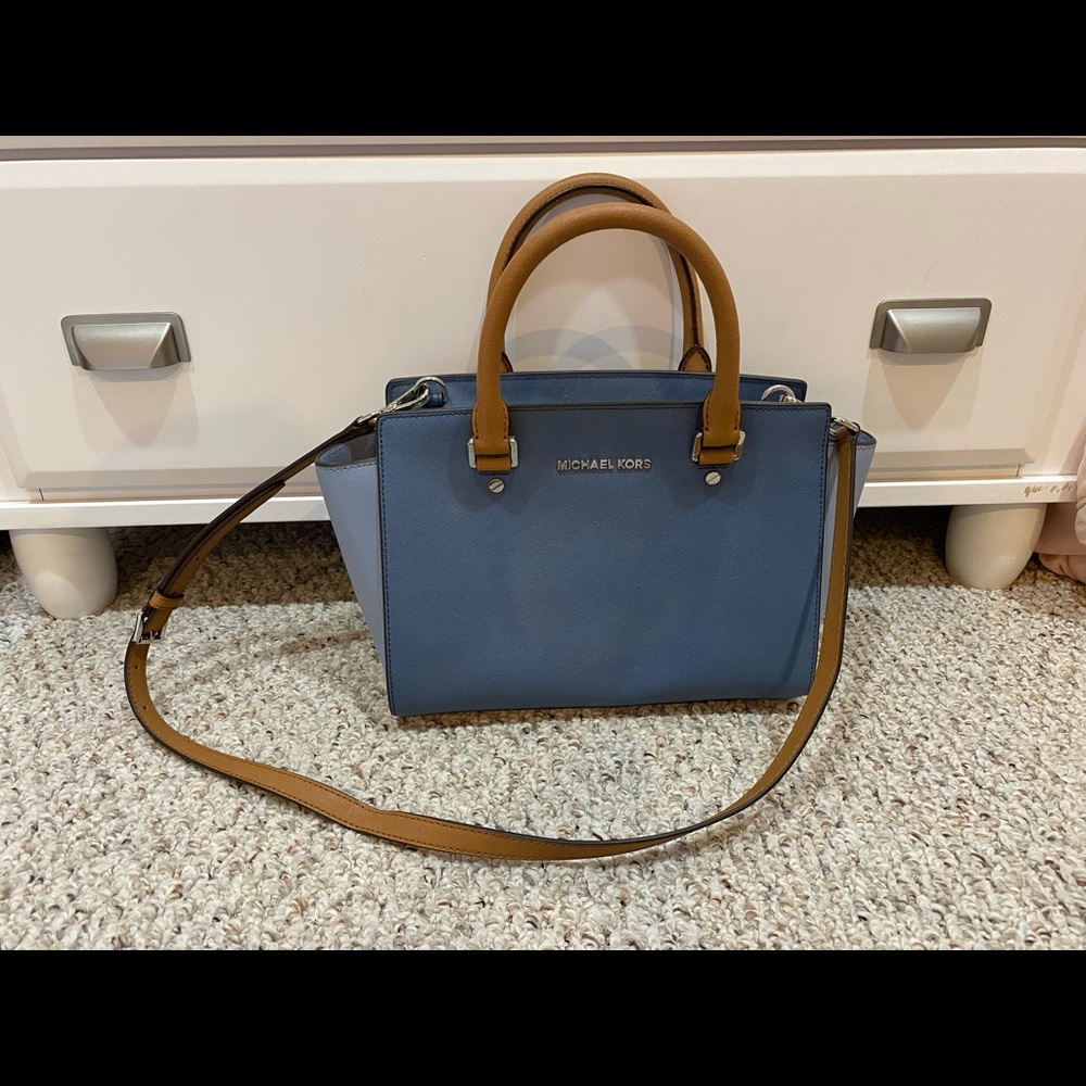 Blue/Brown Michael Kors Hard Leather Bag